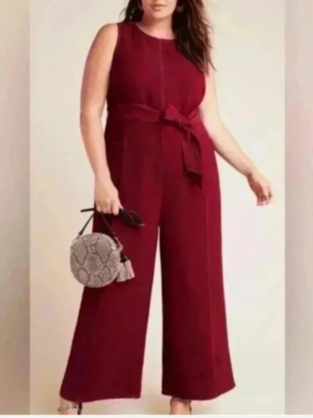 Anthropologie Size 2X Jumpsuit Wide Leg Belted Inseam 27" Crimson Red Greylin